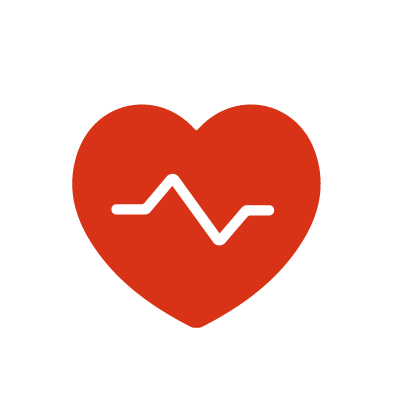 Icon showing heart with heartbeat line of ecg