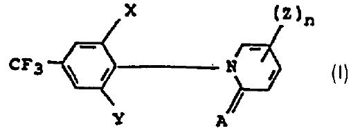 worin X und Y jeweils unabhängig voneinander Halogene sind, n eine ganze Zahl von 1 bis 4...